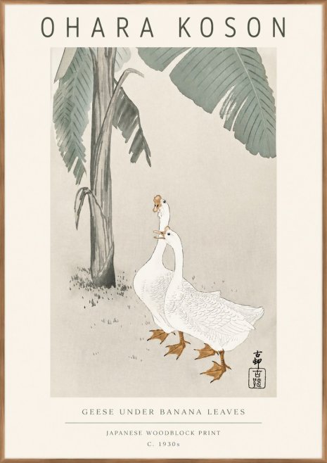 Ohara Koson Geese Under Banana Leaves No3 - Póster