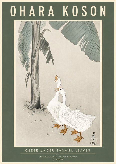 Ohara Koson Geese Under Banana Leaves No4 - Póster