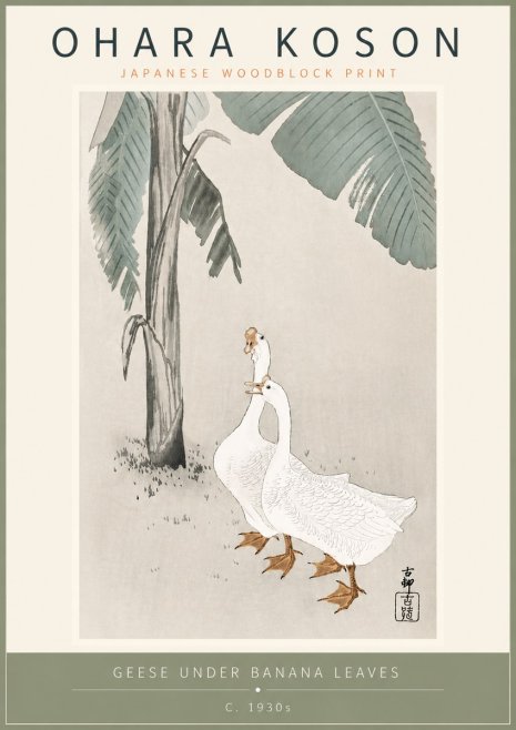 Ohara Koson Geese Under Banana Leaves No5 - Póster