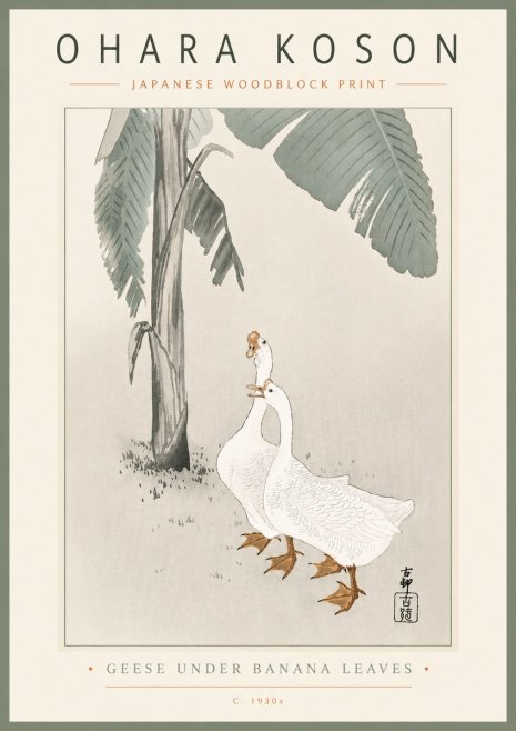Ohara Koson Geese Under Banana Leaves No6 - Póster