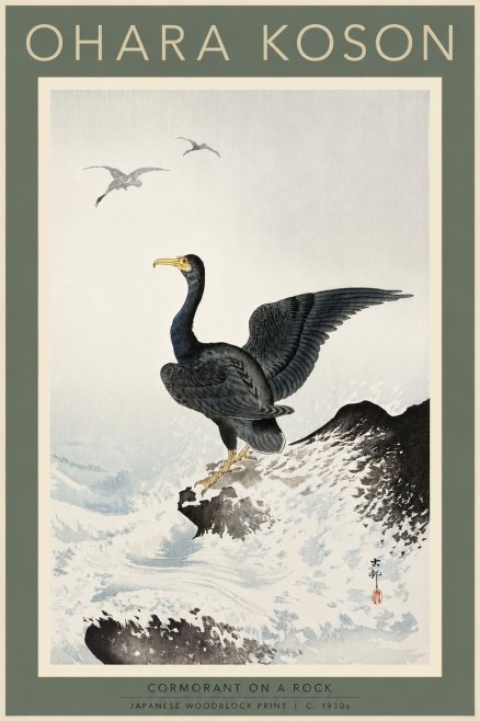 Ohara Koson Cormorant on a Rock No5 - Póster