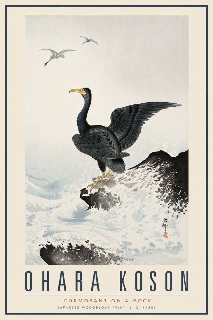 Ohara Koson Cormorant on a Rock No6 - Póster