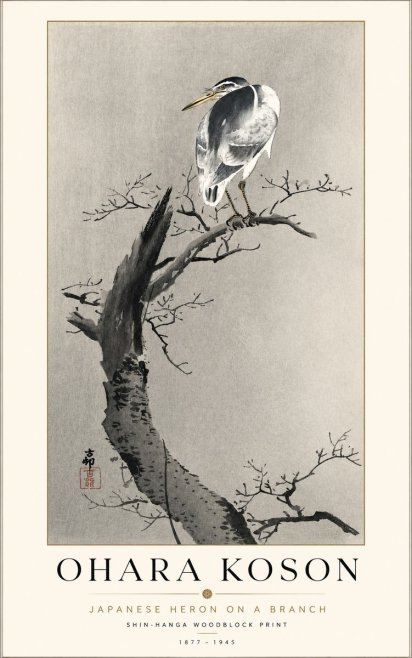 Ohara Koson Heron on a Branch No2 - Póster