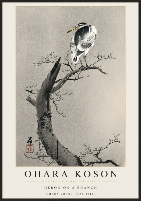 Ohara Koson Heron on a Branch No4 - Póster