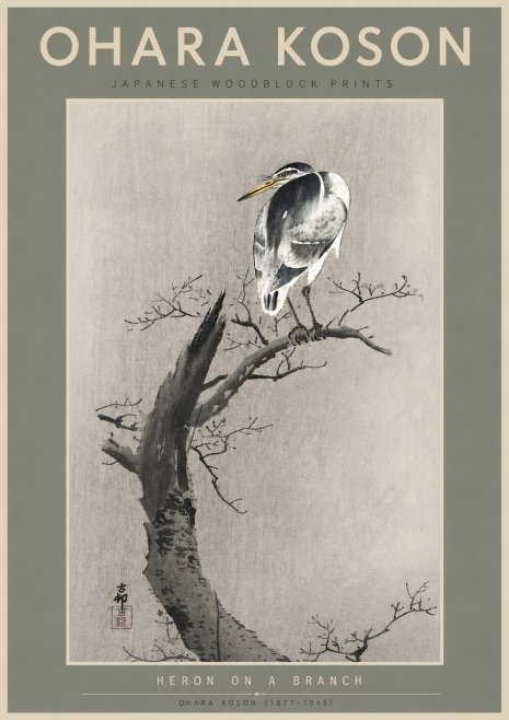 Ohara Koson Heron on a Branch No6 - Póster
