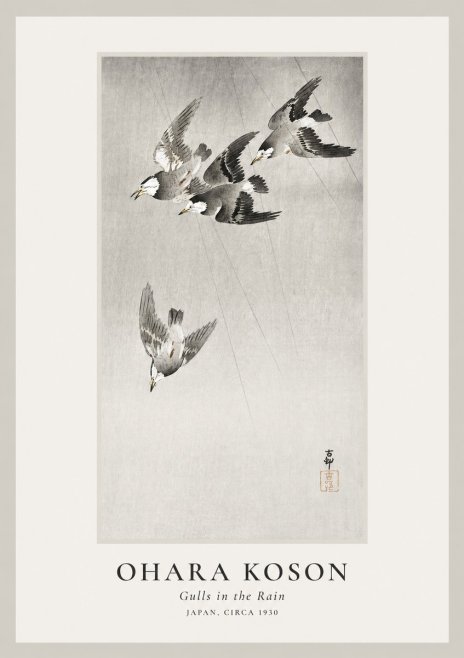 Ohara Koson Gulls in the Rain No1 - Póster