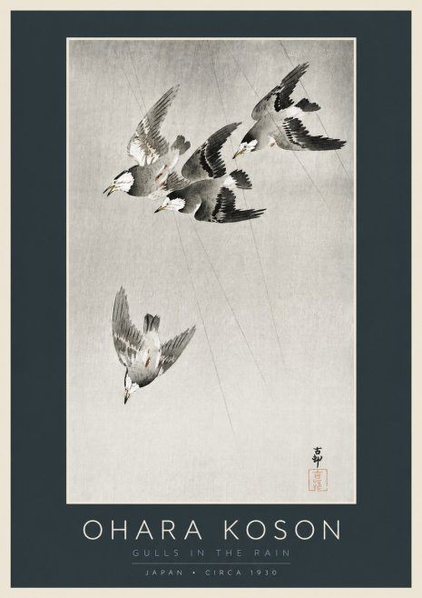 Ohara Koson Gulls in the Rain No2 - Póster