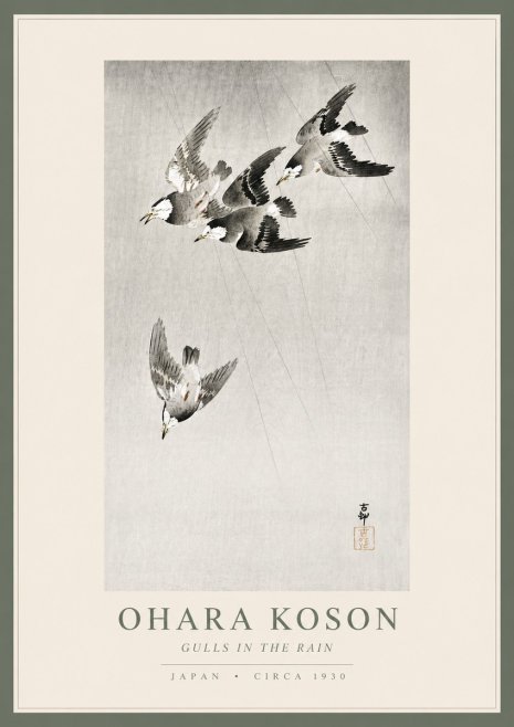 Ohara Koson Gulls in the Rain No4 - Póster