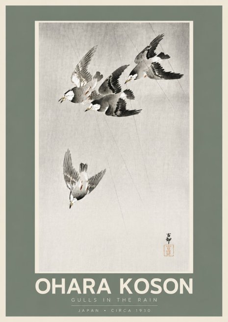 Ohara Koson Gulls in the Rain No5 - Póster