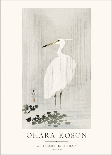 Ohara Koson White Egret in the Rain No1 - Póster