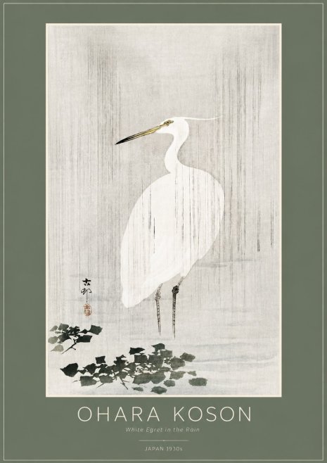 Ohara Koson White Egret in the Rain No2 - Póster