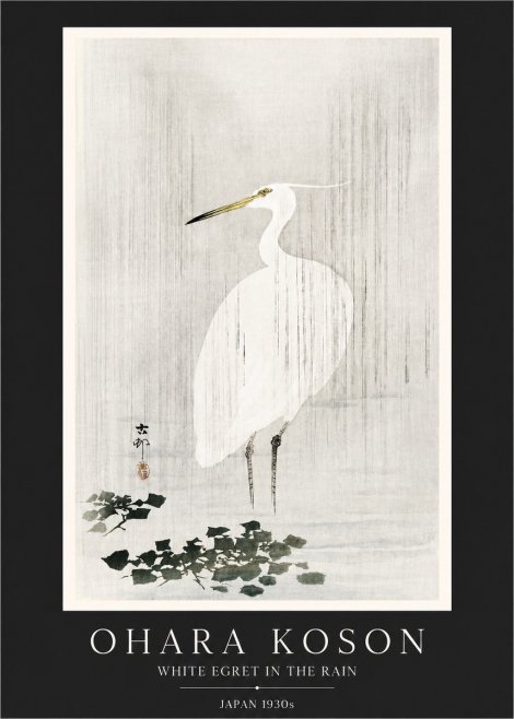 Ohara Koson White Egret in the Rain No3 - Póster
