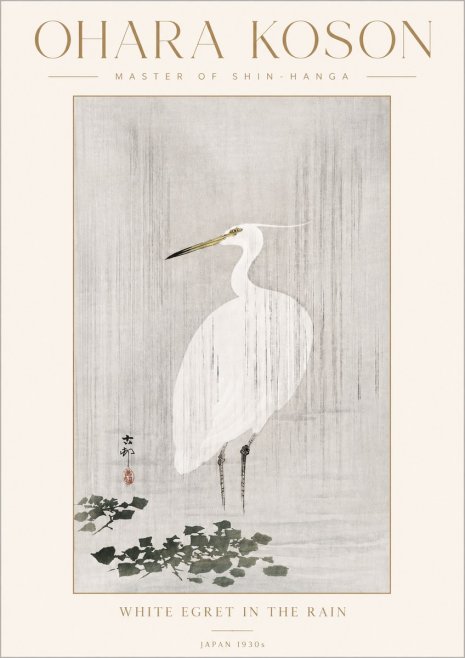 Ohara Koson White Egret in the Rain No4 - Póster