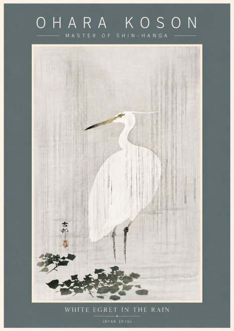 Ohara Koson White Egret in the Rain No5 - Póster