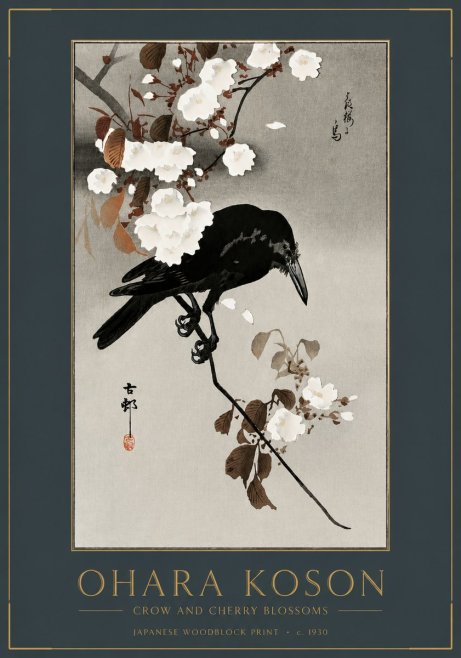 Ohara Koson Crow and Cherry Blossoms No2 - Póster