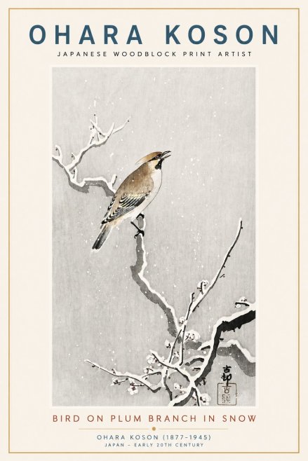 Ohara Koson Bird on Plum Branch in Snow No3 - Póster