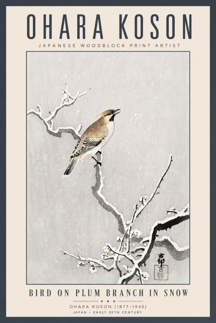 Ohara Koson Bird on Plum Branch in Snow No5 - Póster