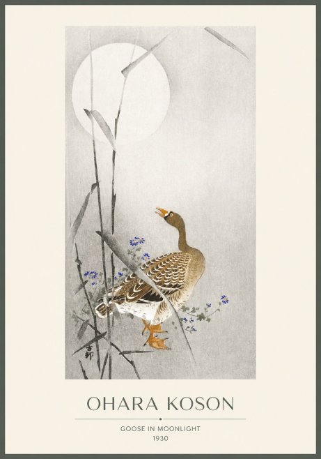 Ohara Koson Goose in Moonlight No1 - Póster