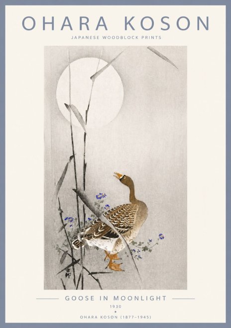 Ohara Koson Goose in Moonlight No4 - Póster