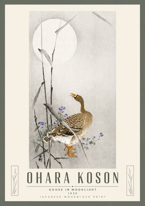 Ohara Koson Goose in Moonlight No5 - Póster