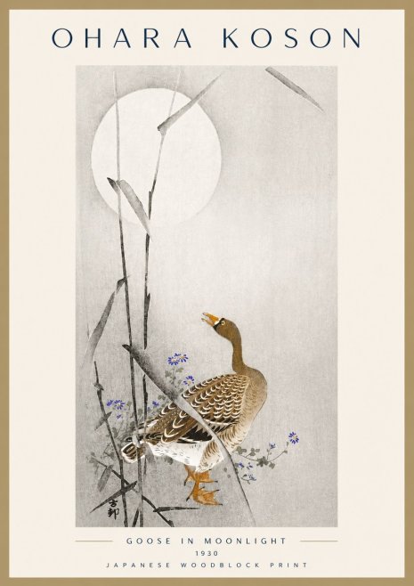 Ohara Koson Goose in Moonlight No6 - Póster