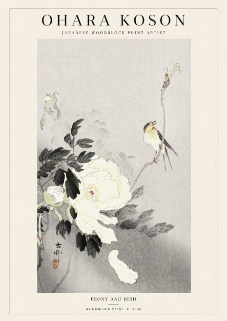 Ohara Koson Peony and Bird No1 - Póster