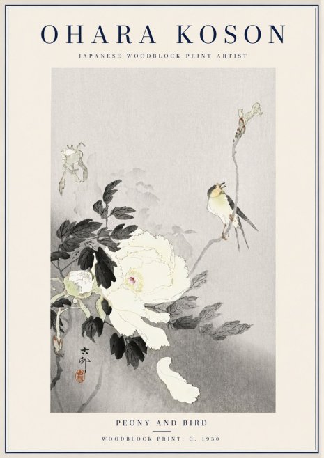 Ohara Koson Peony and Bird No3 - Póster