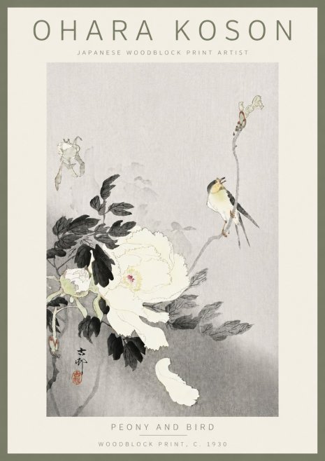 Ohara Koson Peony and Bird No5 - Póster