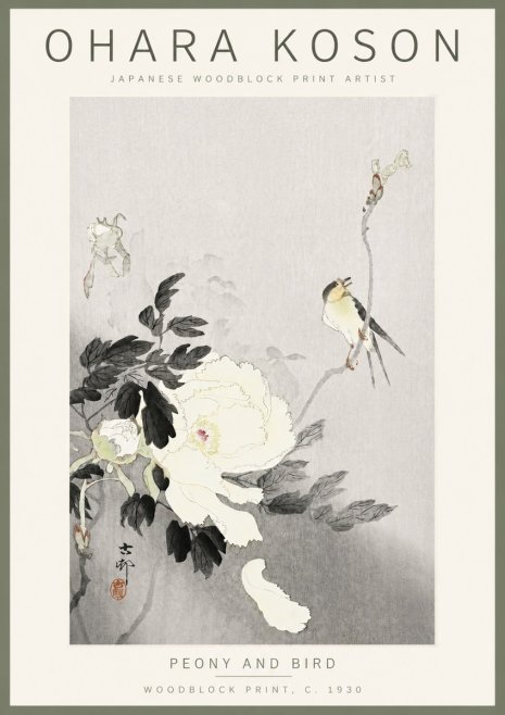 Ohara Koson Peony and Bird No6 - Póster