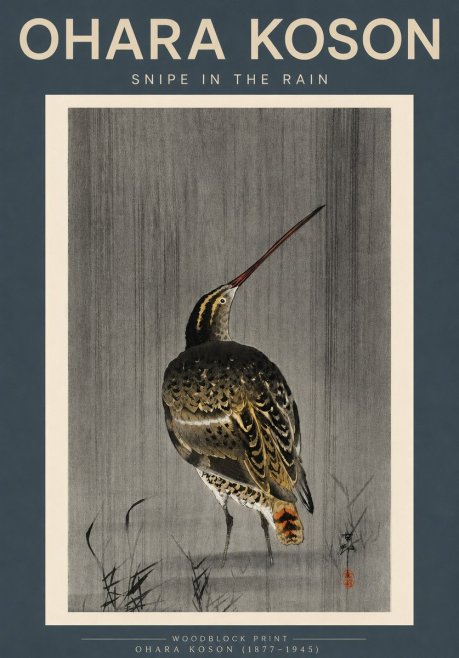 Ohara Koson Snipe in the Rain No3 - Póster
