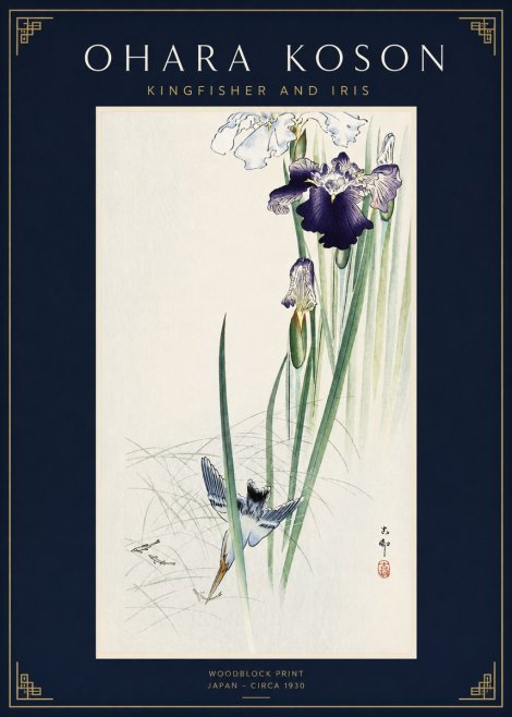 Ohara Koson Kingfisher and Iris No2 - Póster