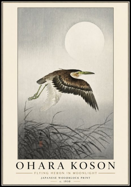 Ohara Koson Flying Heron in Moonlight No3 - Póster