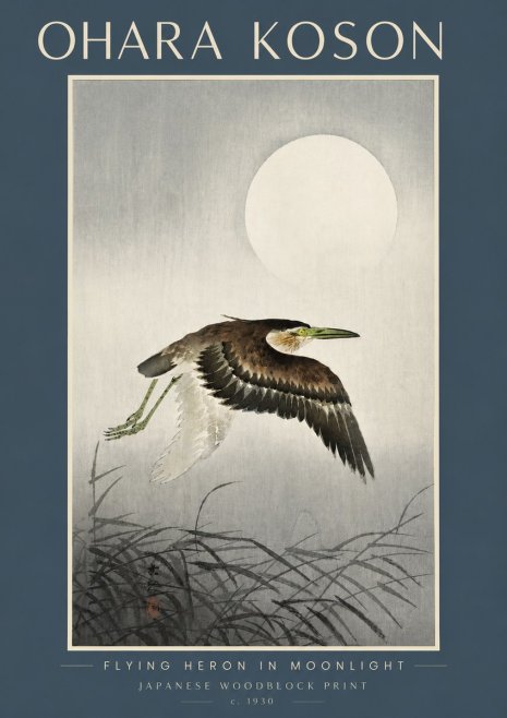 Ohara Koson Flying Heron in Moonlight No4 - Póster