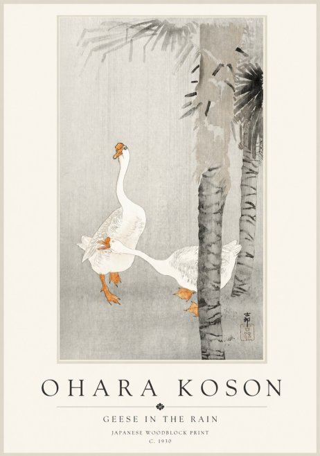 Ohara Koson Geese in the Rain No1 - Póster
