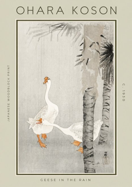 Ohara Koson Geese in the Rain No2 - Póster