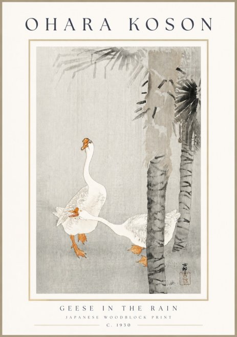 Ohara Koson Geese in the Rain No3 - Póster