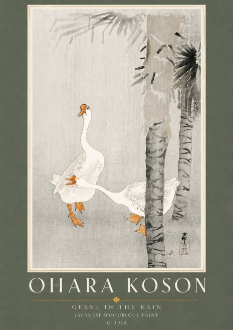 Ohara Koson Geese in the Rain No4 - Póster
