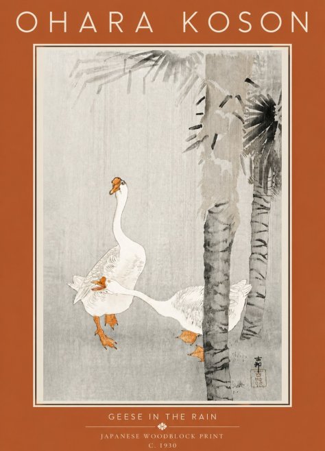 Ohara Koson Geese in the Rain No5 - Póster