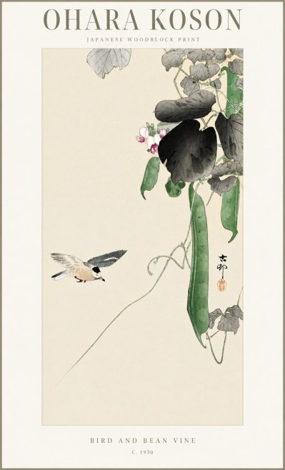 Ohara Koson Bird and Bean Vine No1 - Póster