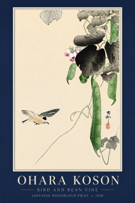 Ohara Koson Bird and Bean Vine No3 - Póster