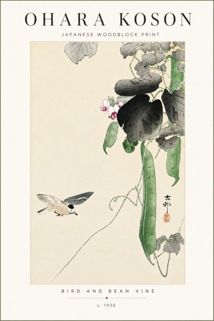 Ohara Koson Bird and Bean Vine No4 - Póster