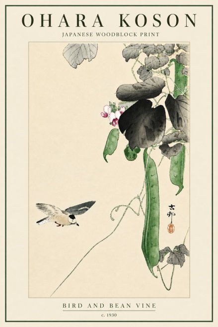 Ohara Koson Bird and Bean Vine No6 - Póster