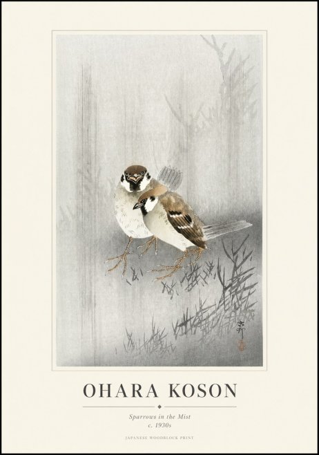 Ohara Koson Sparrows in the Mist No1 - Póster