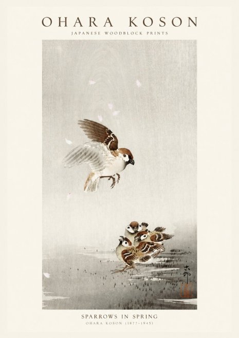 Ohara Koson Sparrows in Spring No1 - Póster