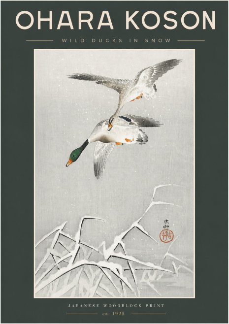 Ohara Koson Wild Ducks in Snow No2 - Póster