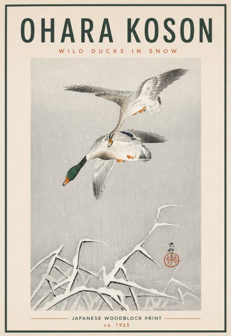 Ohara Koson Wild Ducks in Snow No4 - Póster