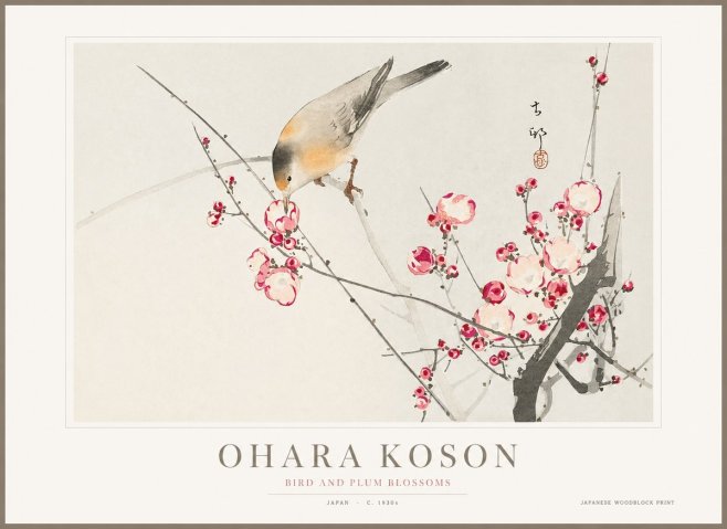 Ohara Koson Bird and Plum Blossoms No1 - Póster