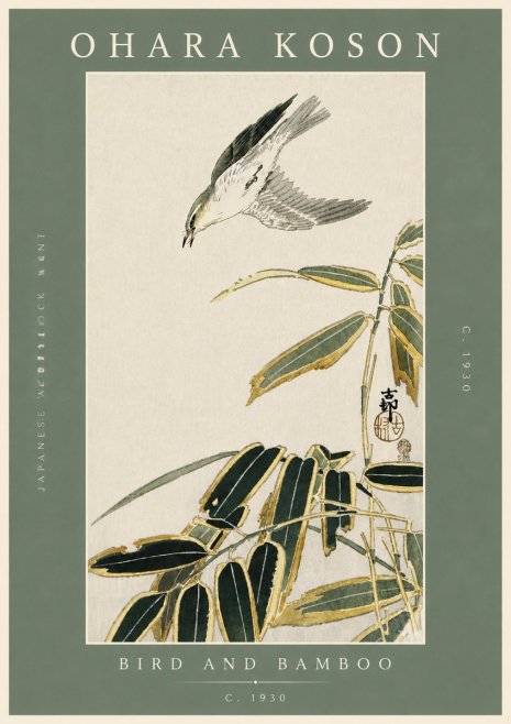 Ohara Koson Bird and Bamboo No5 - Póster