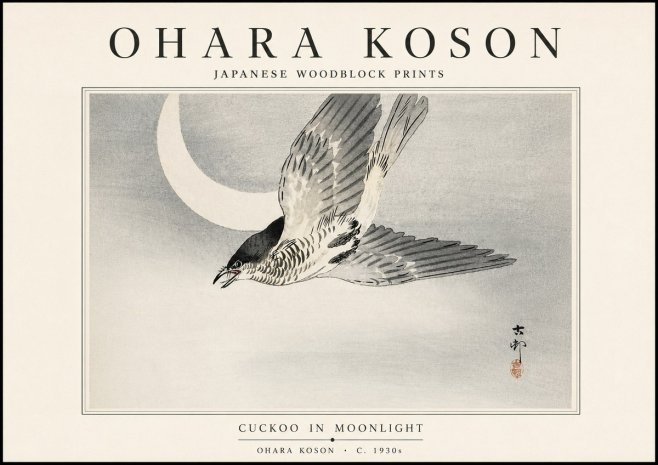 Ohara Koson Cuckoo in Moonlight No5 - Póster