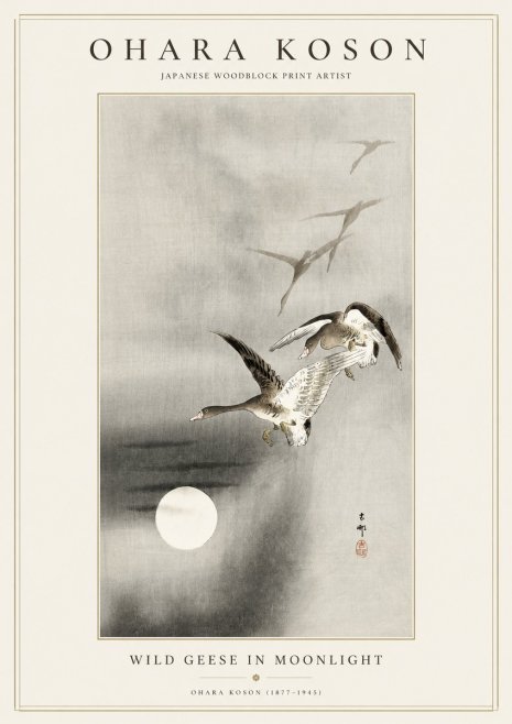 Ohara Koson Wild Geese in Moonlight II No1 - Póster